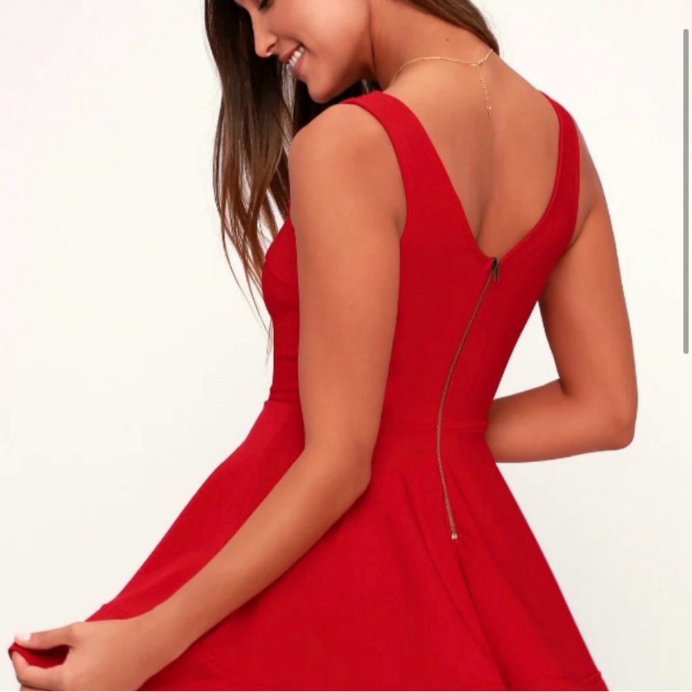 Lulu’s Red Skater Dress with Square Neckline and Scoop Back Size XS - Picture 2 of 13